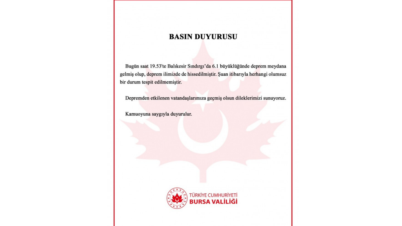 Bursa Valiliği'nden Deprem Açıklaması Herhangi Bir Olumsuz Durum Yok 2