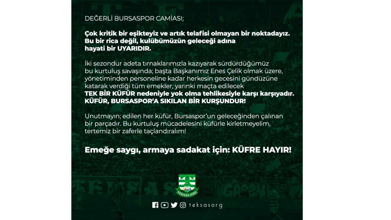 Bursaspor Taraftarından Sert Uyarı %22Camiayı Kimse Hafife Almasın!%222