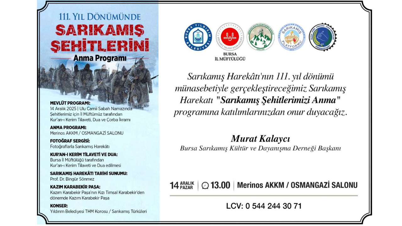 Duyuru Sarikamiş Şehi̇tleri̇ni̇ Anma Programi Bursa'da Yapilacak!2