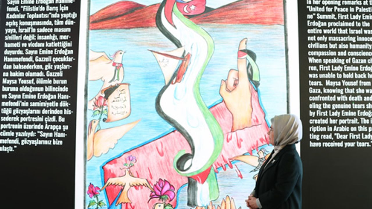 Emine Erdoğan, "Kurşun Geçirmez Düşler: Gazzeli Çocuk Ressamlar Sergisi"nin açılışına katıldı