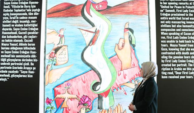 Emine Erdoğan, "Kurşun Geçirmez Düşler: Gazzeli Çocuk Ressamlar Sergisi"nin açılışına katıldı
