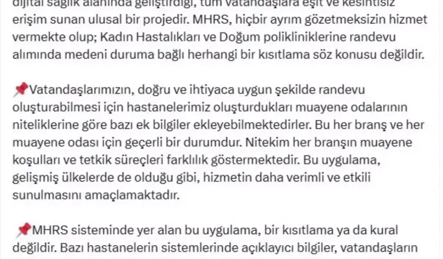 Sağlık Bakanlığı'ndan Jinekoloji Randevusu İddialarına Açıklama