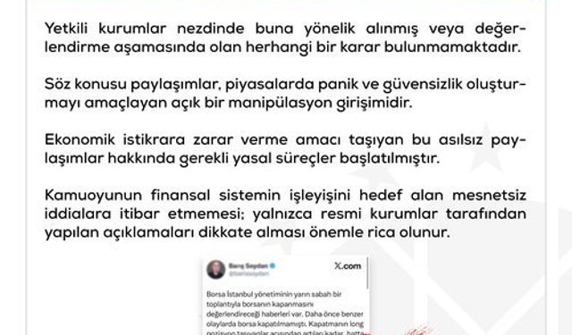 Borsa İstanbul Kapatılacak İddiaları Asılsız Çıktı