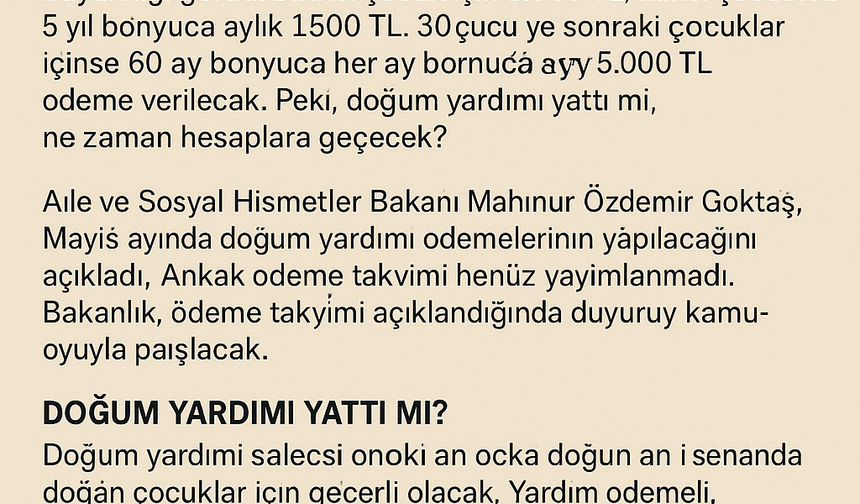 Doğum Yardımı Yattı mı, Ne Zaman Yatacak? | Mayıs 2025 Doğum Yardımı Ödemeleri Başladı mı?