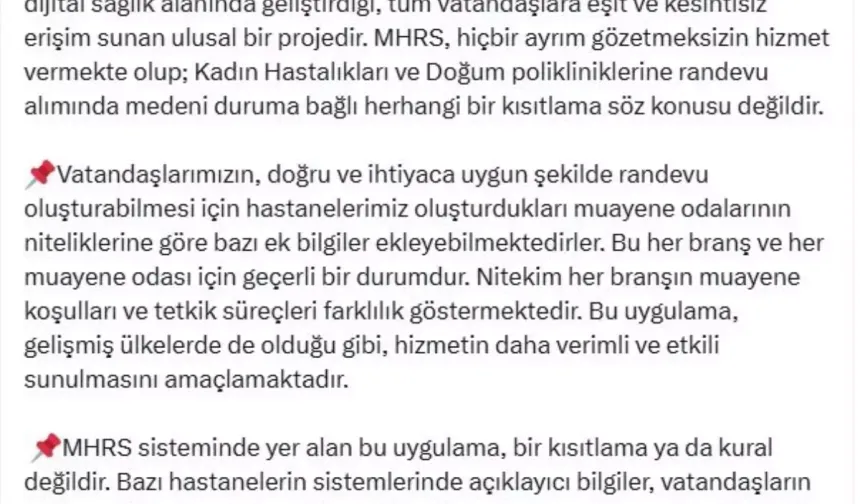 Sağlık Bakanlığı'ndan Jinekoloji Randevusu İddialarına Açıklama